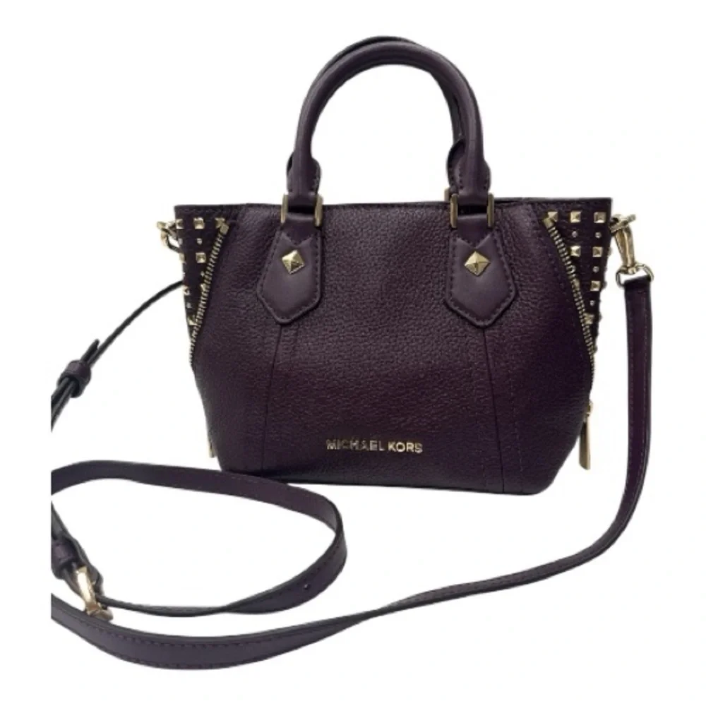 Michael Kors Dark Purple Studded Satchel  Rare XS Aria Studded Satchel Crossbody